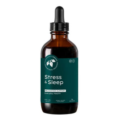 Mountain Meadow Herbs Stress & Sleep bottle with dropper for a calming evening routine.