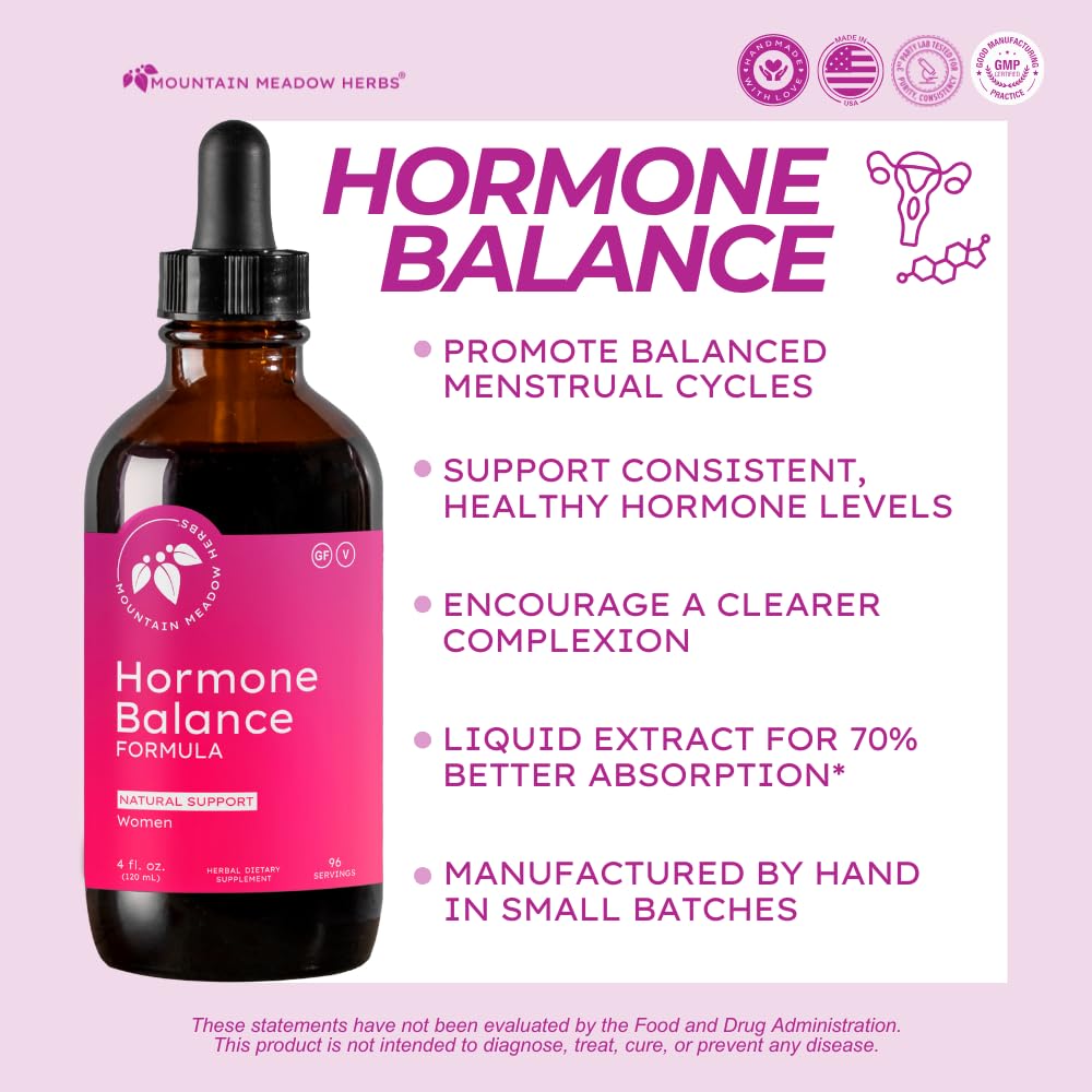 Mountain Meadow Herbs Women's Hormone Balance capsules close-up for convenient daily support.