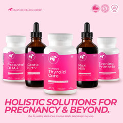Mountain Meadow Herbs Women's Thyroid Care table scene suggests convenient daily use
