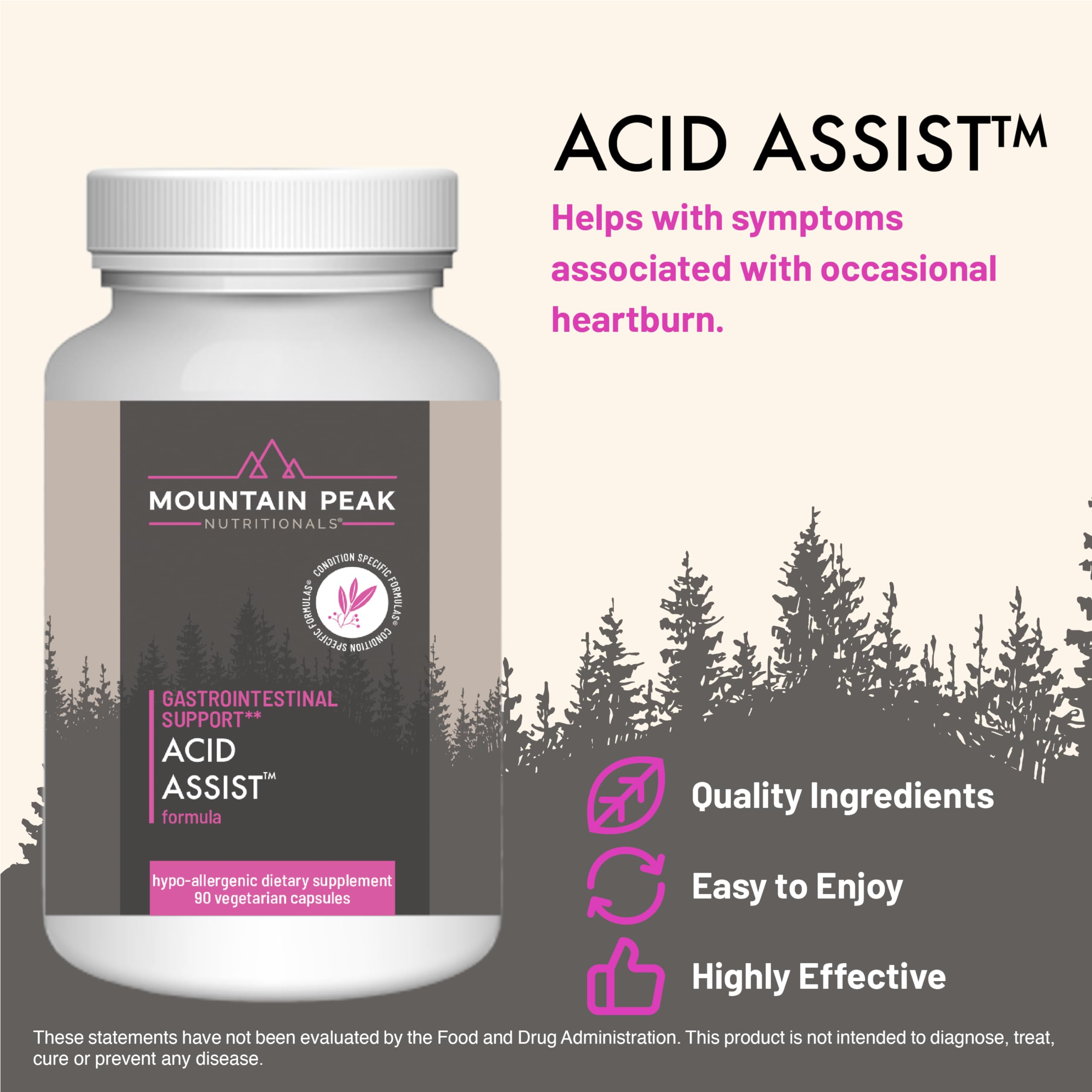 Mountain Peak Acid Assist capsules for gentle gastric support.