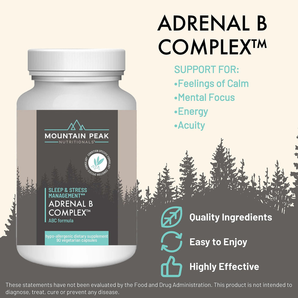 Mountain Peak Adrenal B Complex capsule close-up highlighting vegetarian capsules