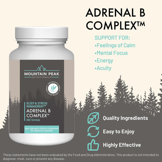 Mountain Peak Adrenal B Complex capsule close-up highlighting vegetarian capsules
