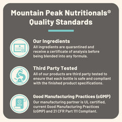 Mountain Peak Adrenal B Complex on kitchen counter beside water