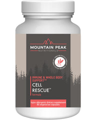 Mountain Peak Cell Rescue bottle showing antioxidant immune support benefits