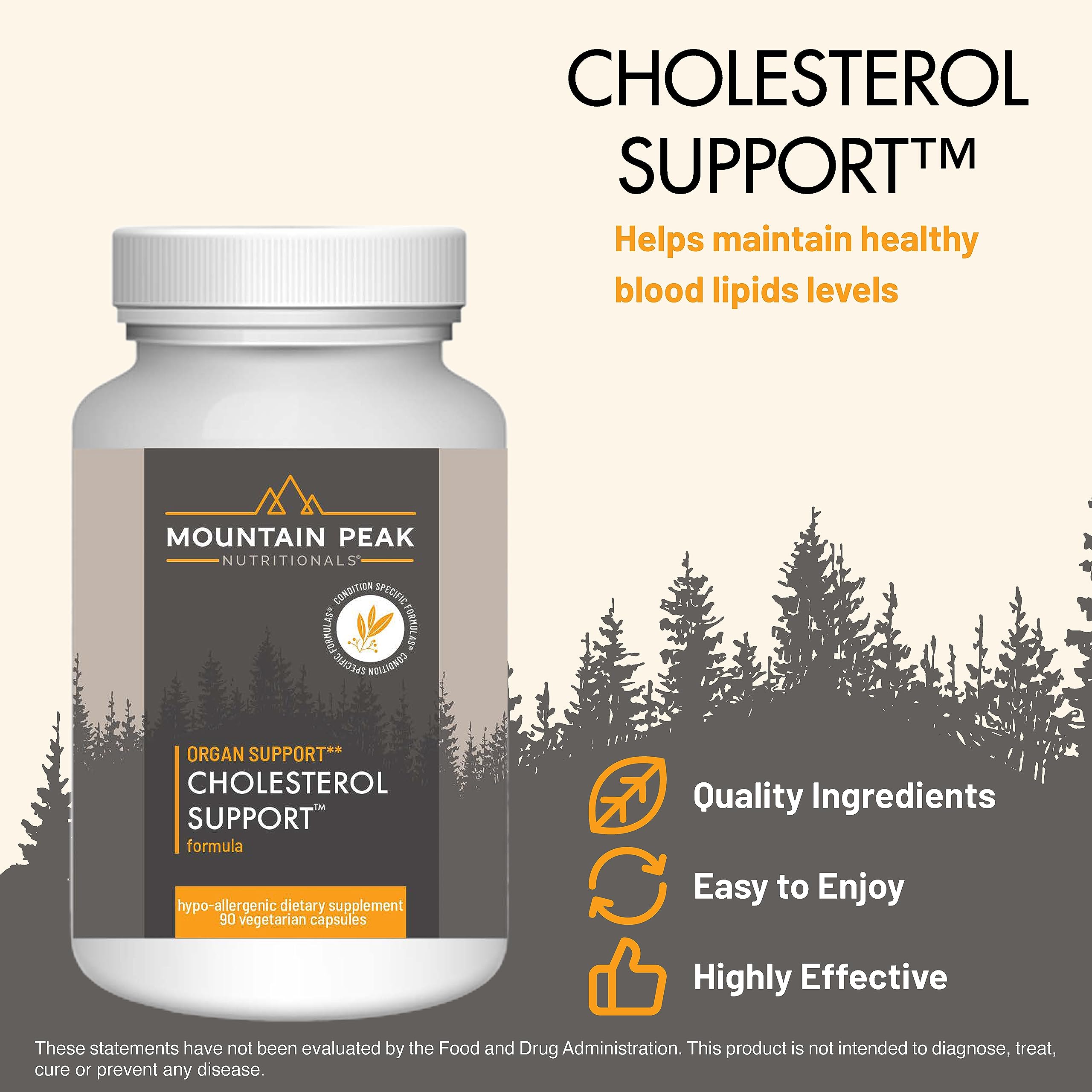 Mountain Peak Nutritionals cholesterol support label closeup showing artichoke and botanicals that may aid heart health.