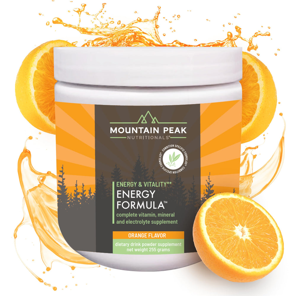 Mountain Peak Energy Formula orange bottle ready for daily energy and focus