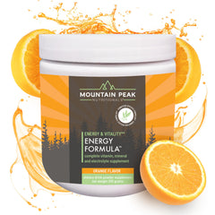 Mountain Peak Energy Formula orange bottle ready for daily energy and focus