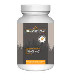 Mountain Peak Glycemic Formula bottle with 90 vegetarian capsules for daily wellness.
