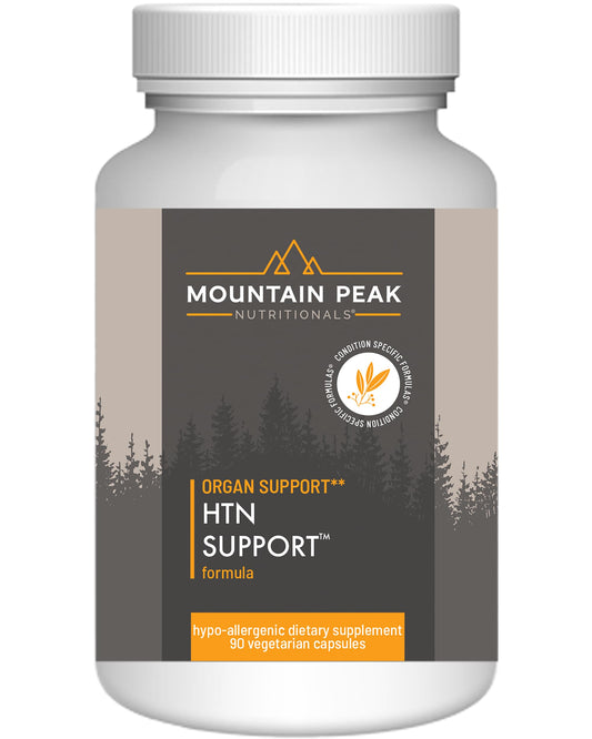 Mountain Peak HTN bottle label shows a multi-ingredient cardiovascular formula.