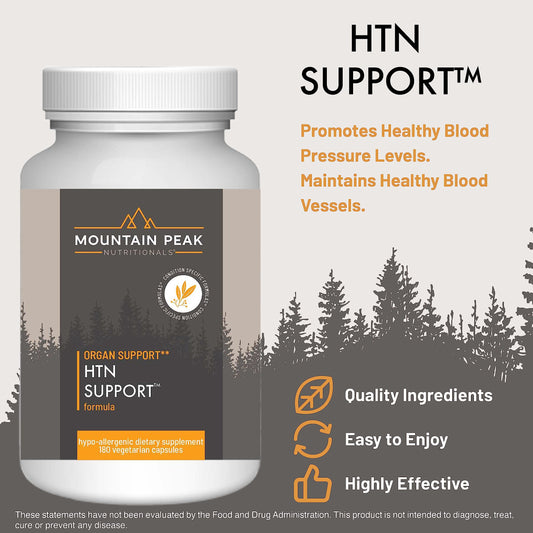 Close-up of Mountain Peak HTN capsules ready for daily use.
