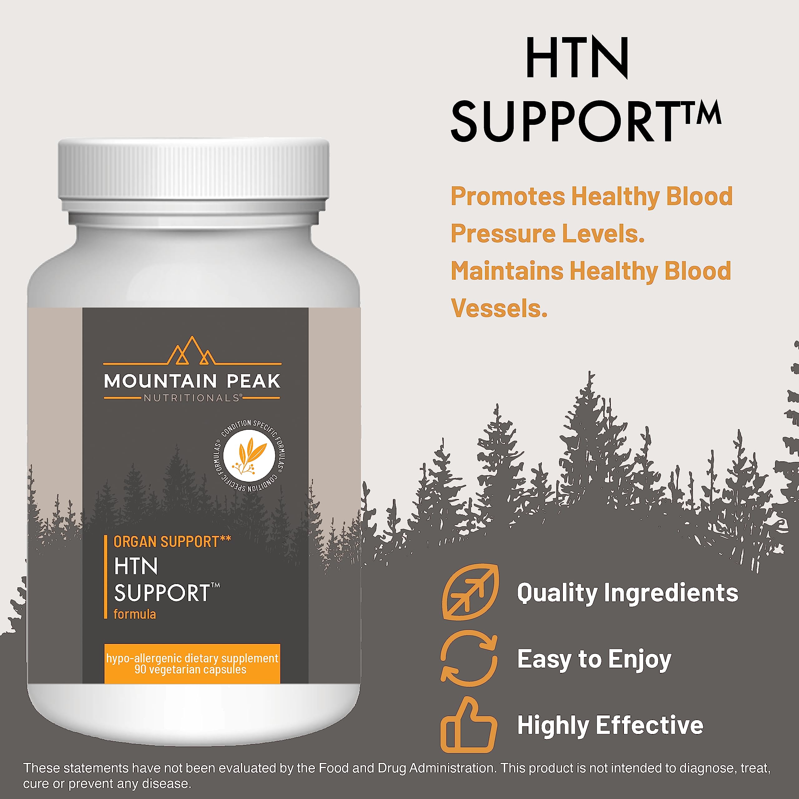 Mountain Peak HTN capsules close-up for convenient daily heart support.