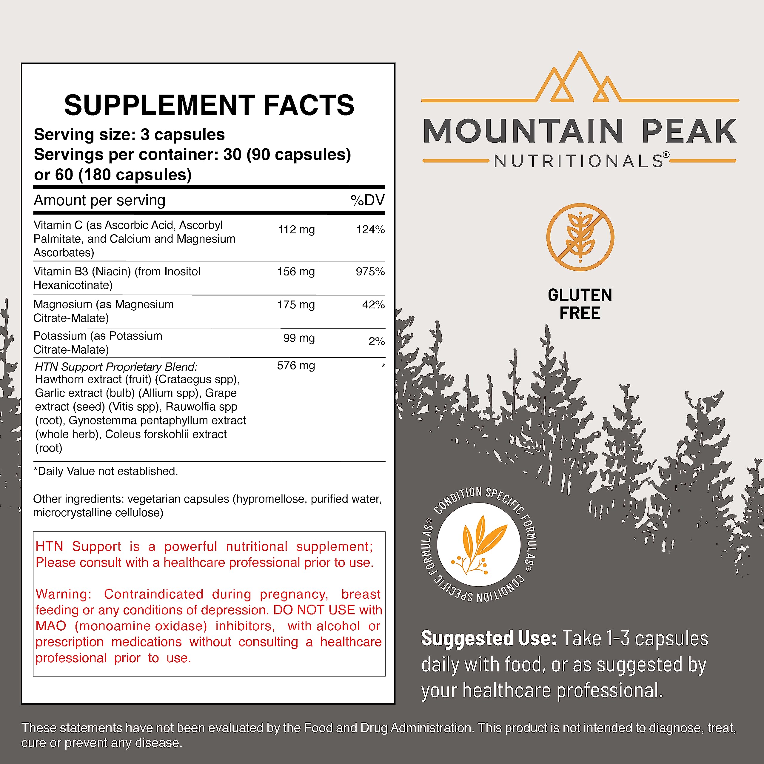 Mountain Peak HTN rauwolfia plant visual highlights natural botanical ingredients.