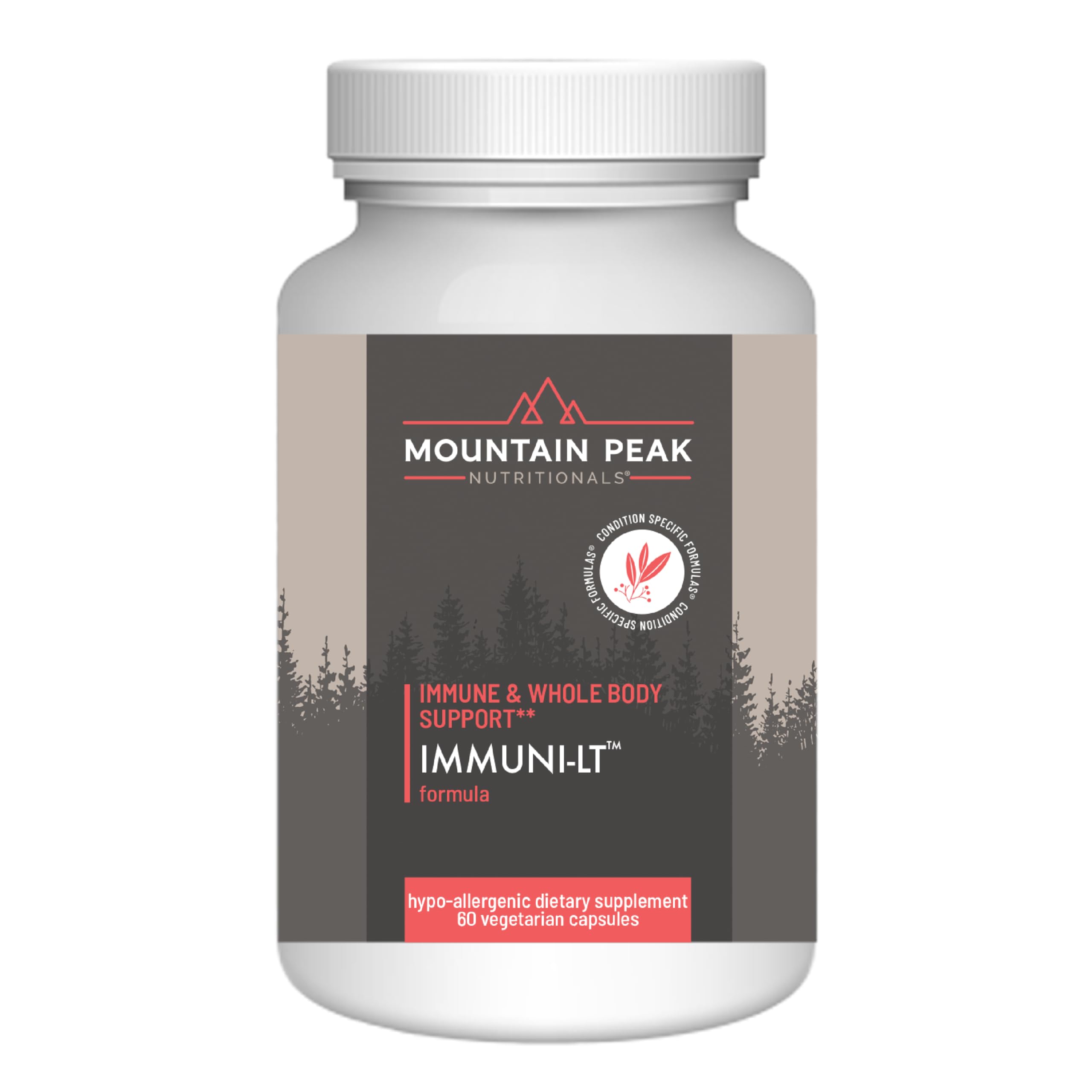 Mountain Peak Immuni-LT bottle front with packaging for daily immune support.