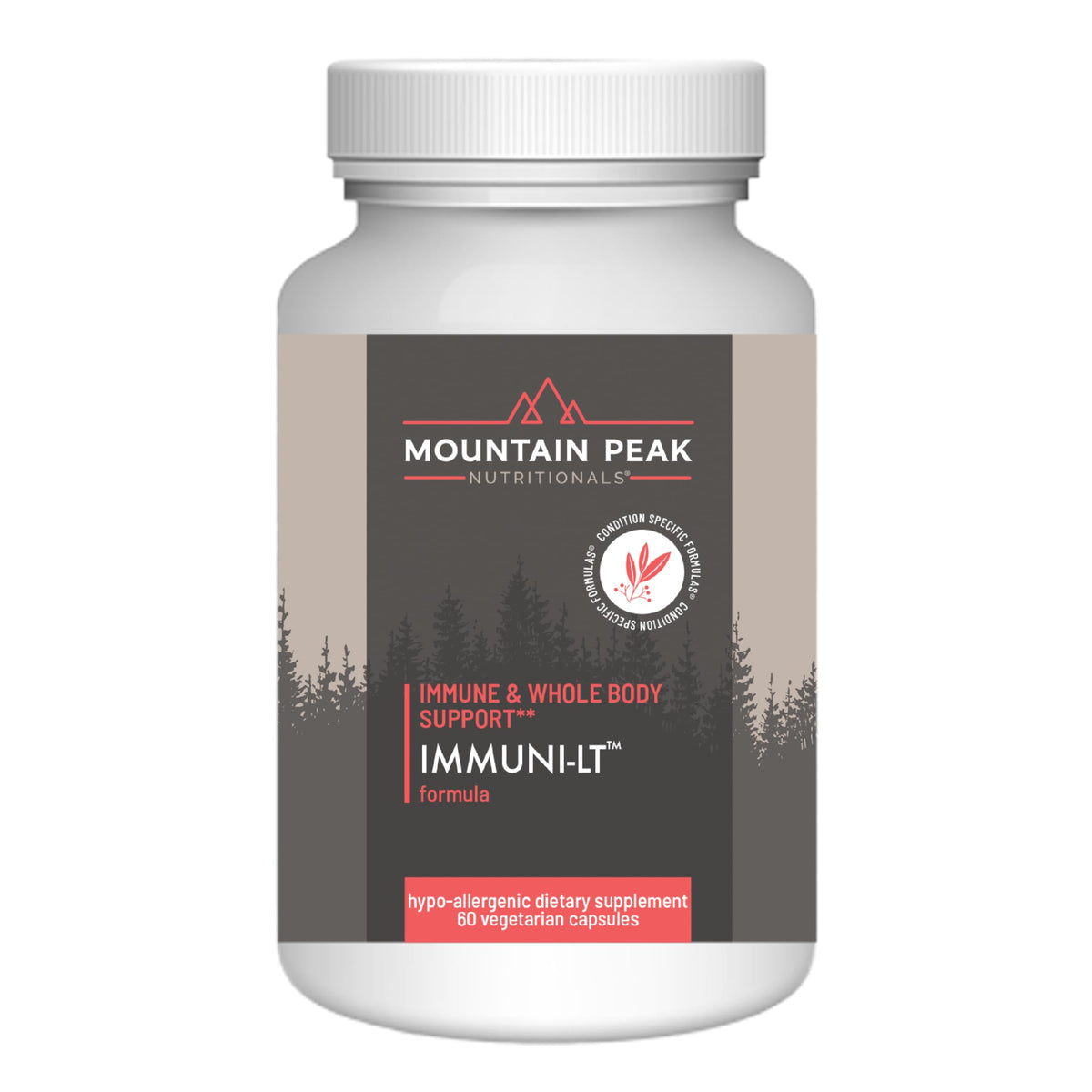 Mountain Peak Immuni-LT bottle front with packaging for daily immune support.