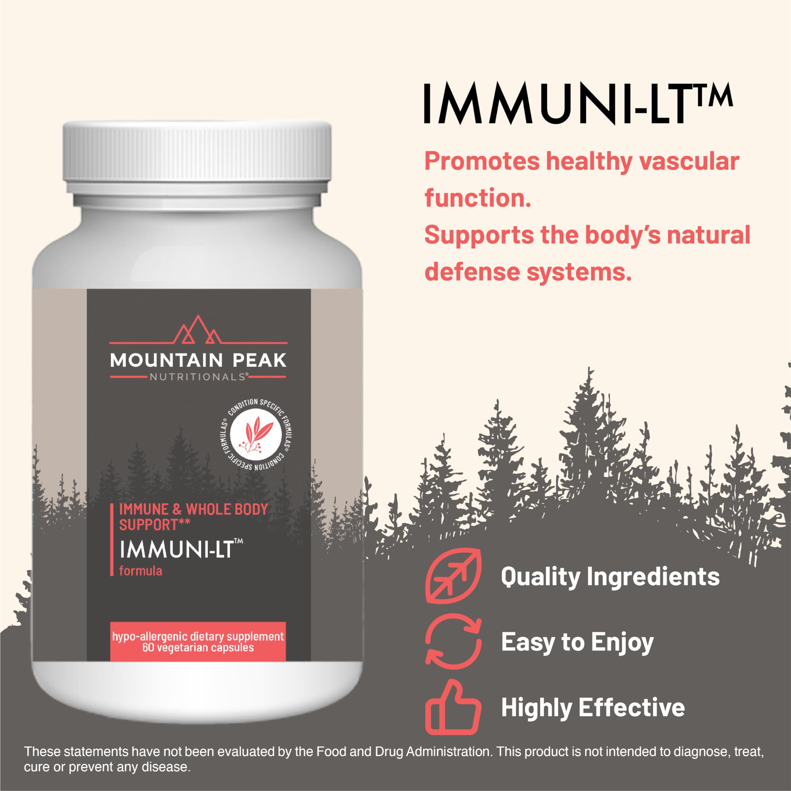 Immuni-LT bottle label close-up highlighting antioxidant and mineral blend.