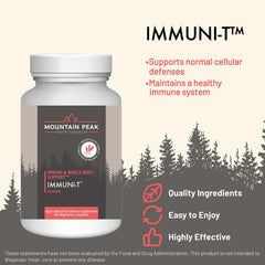 Mountain Peak Immuni-T bottle side label highlights vitamin C, vitamin A, and zinc