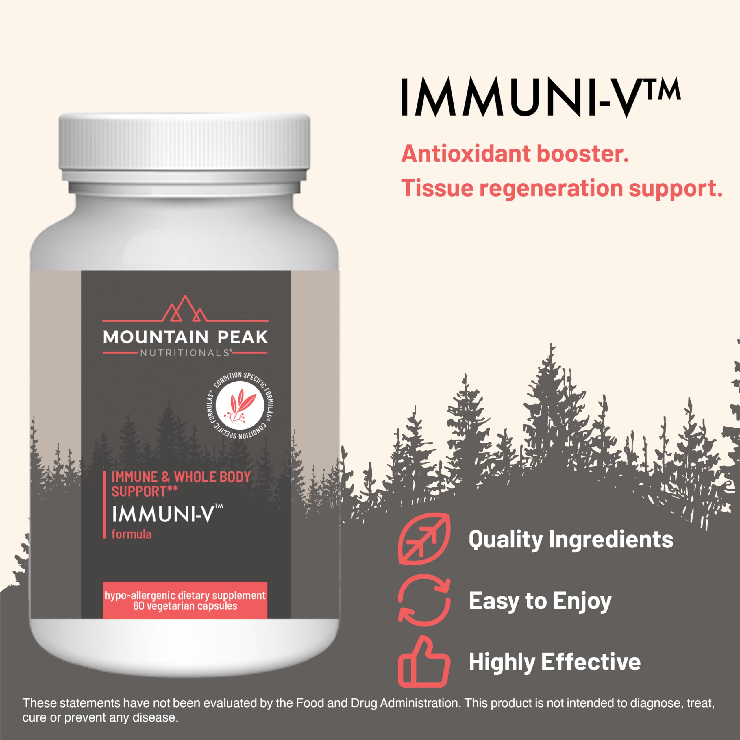 Mountain Peak Immuni-V bottle side showing dosage and daily use