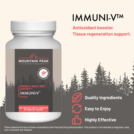 Mountain Peak Immuni-V bottle side showing dosage and daily use