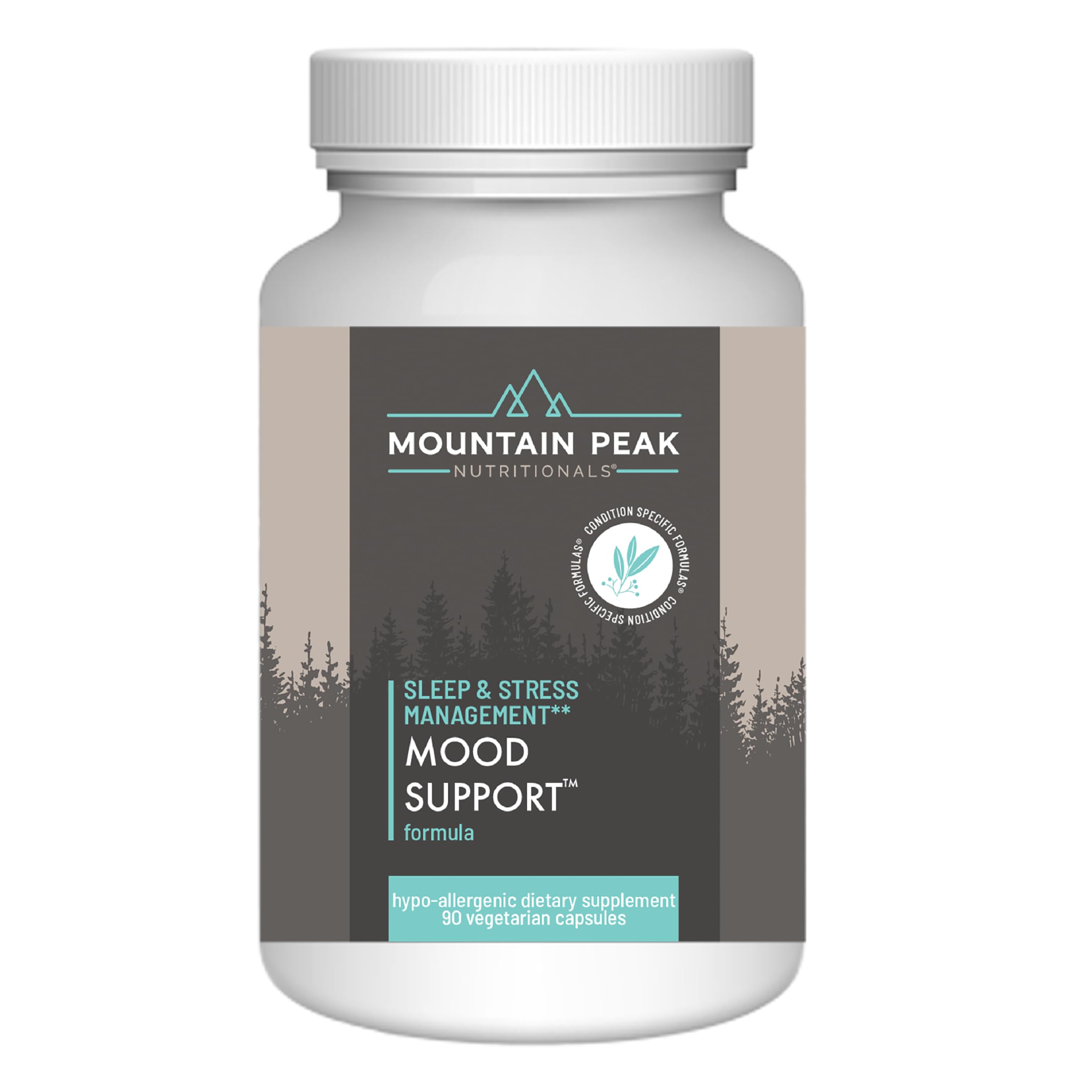 Mountain Peak Mood Support bottle pour shows easy daily dosing for steady mood support.