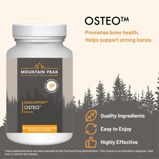 Mountain Peak Osteosupplement label closeup with dosage details
