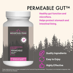 Mountain Peak Permeable Gut ingredients box showing Glutamine, Okra, Licorice