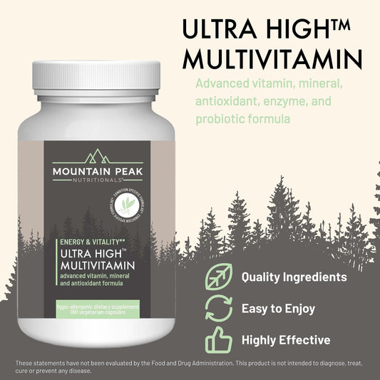Pouring Mountain Peak Nutritionals Ultra High Multivitamin bottle for easy daily intake