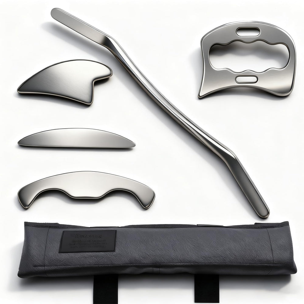 MOUOUSO 5-in-1 stainless steel muscle scraper set for targeted relief