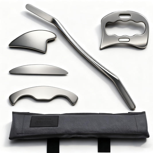 MOUOUSO 5-in-1 stainless steel muscle scraper set for targeted relief