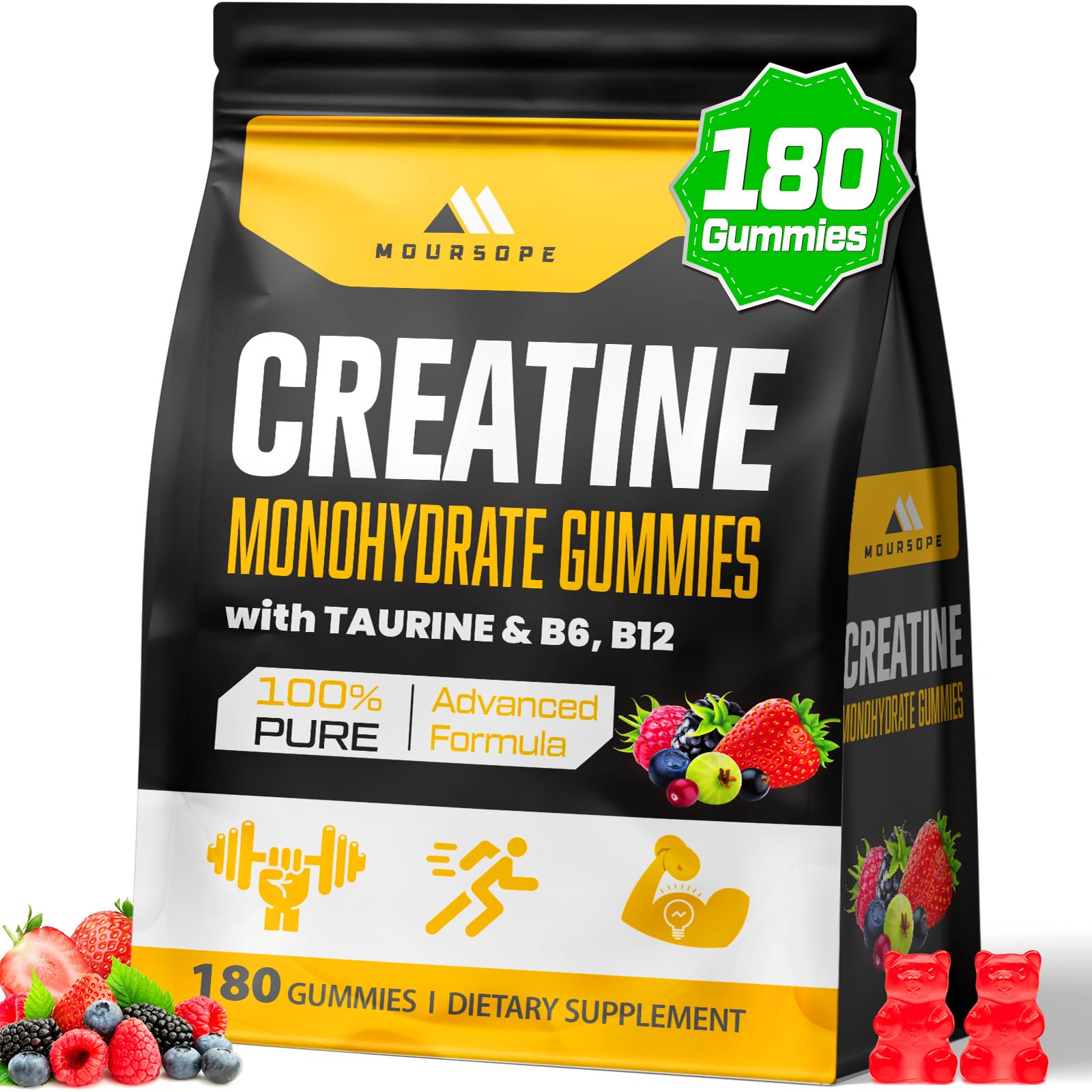 Moursope Creatine Monohydrate Gummies bottle for easy daily supplementation and workout support