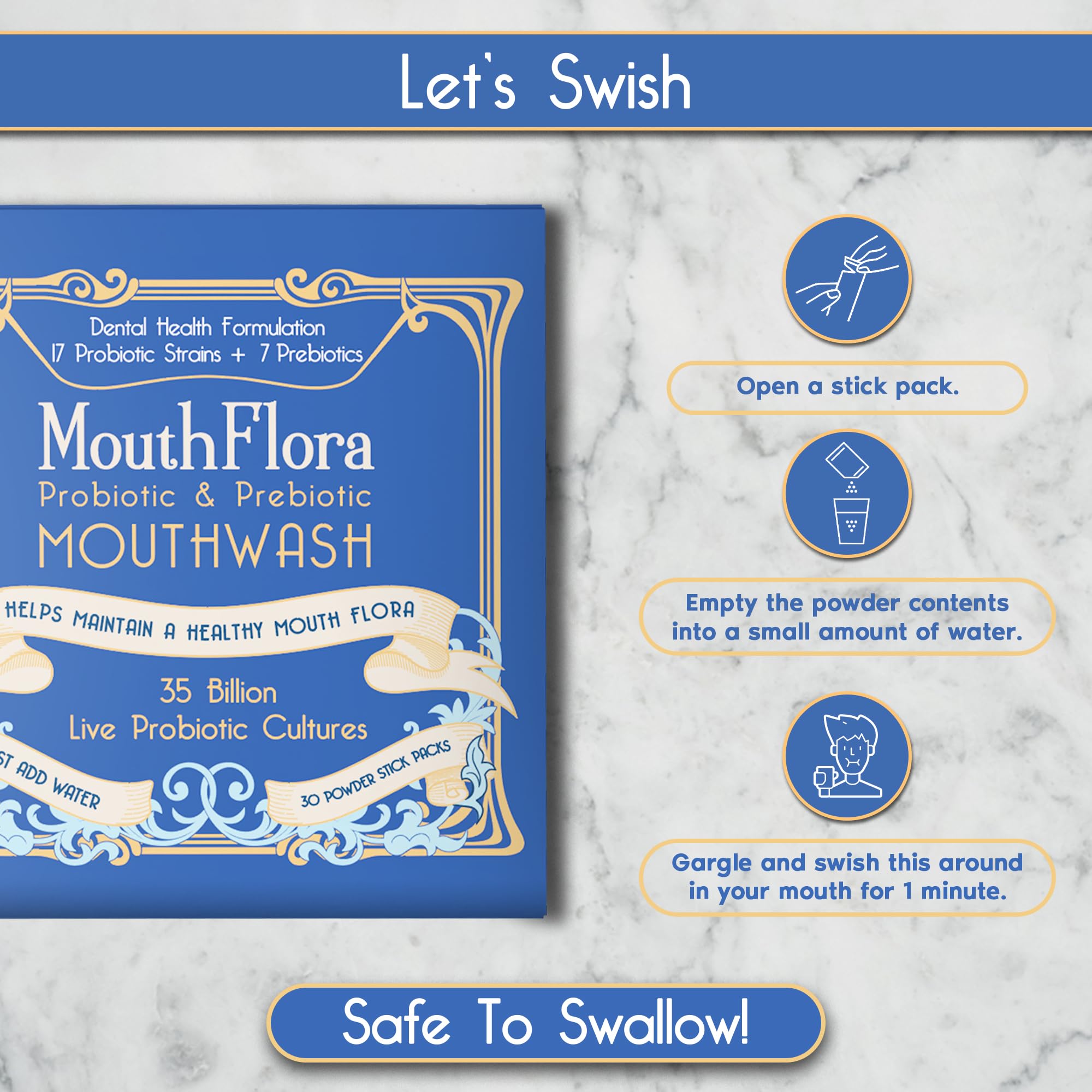 MouthFlora bottle cap for controlled dispensing and usage.