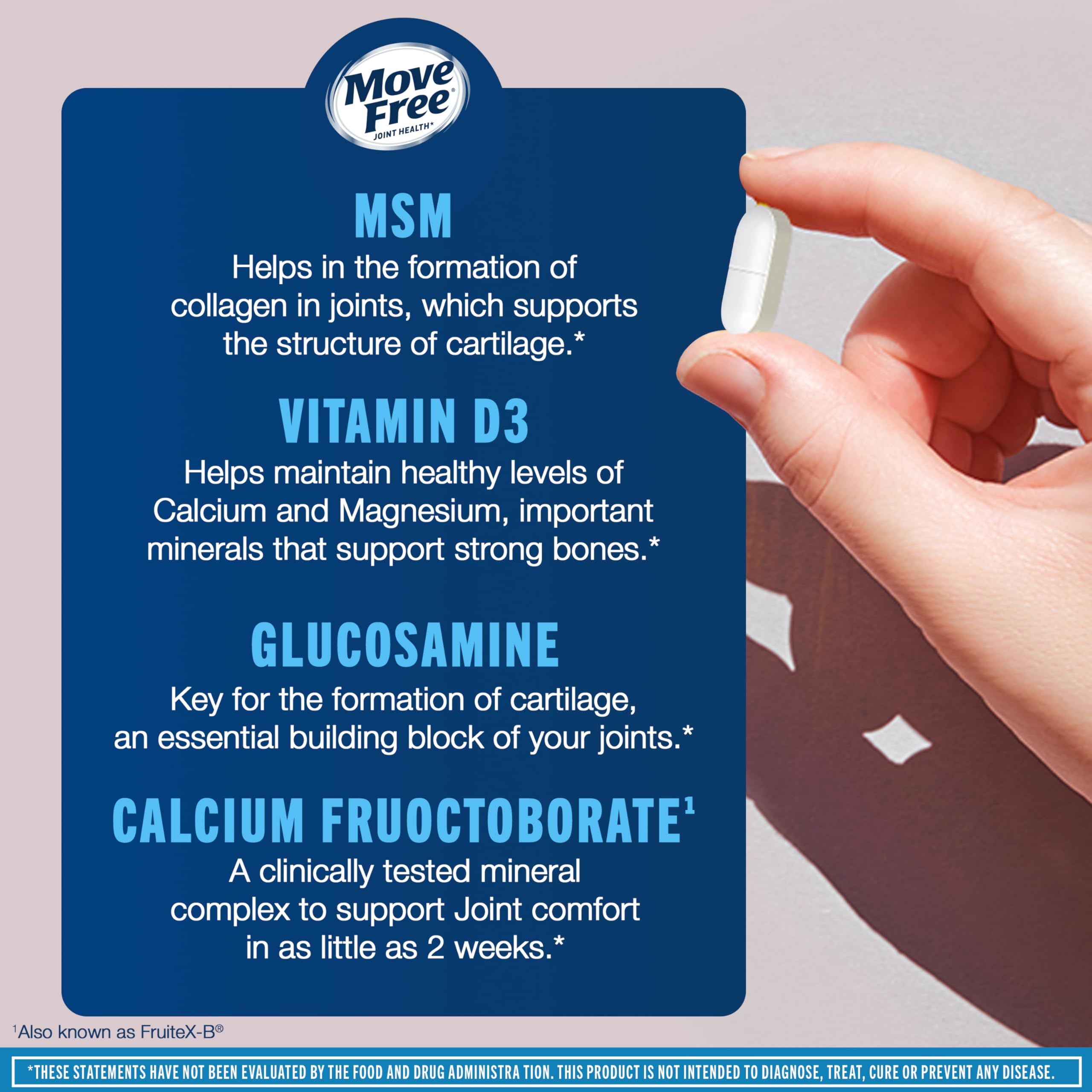 Move Free Advanced bottle close-up label highlighting UNIFLEX and ingredients