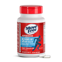 Move Free Advanced bottle front with branding for daily joint support