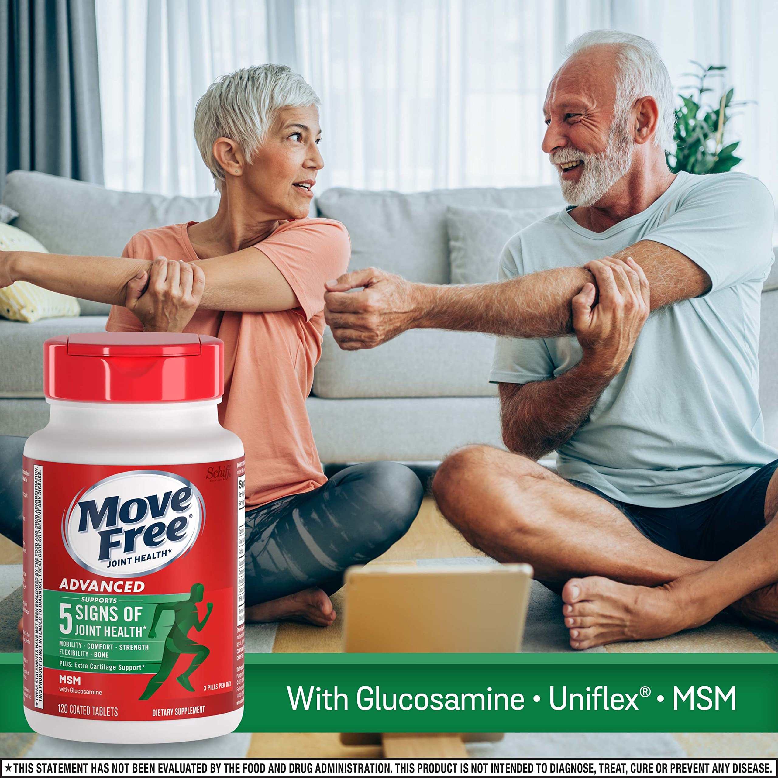 Move Free Advanced capsules closeup—glucosamine and chondroitin for joint support.