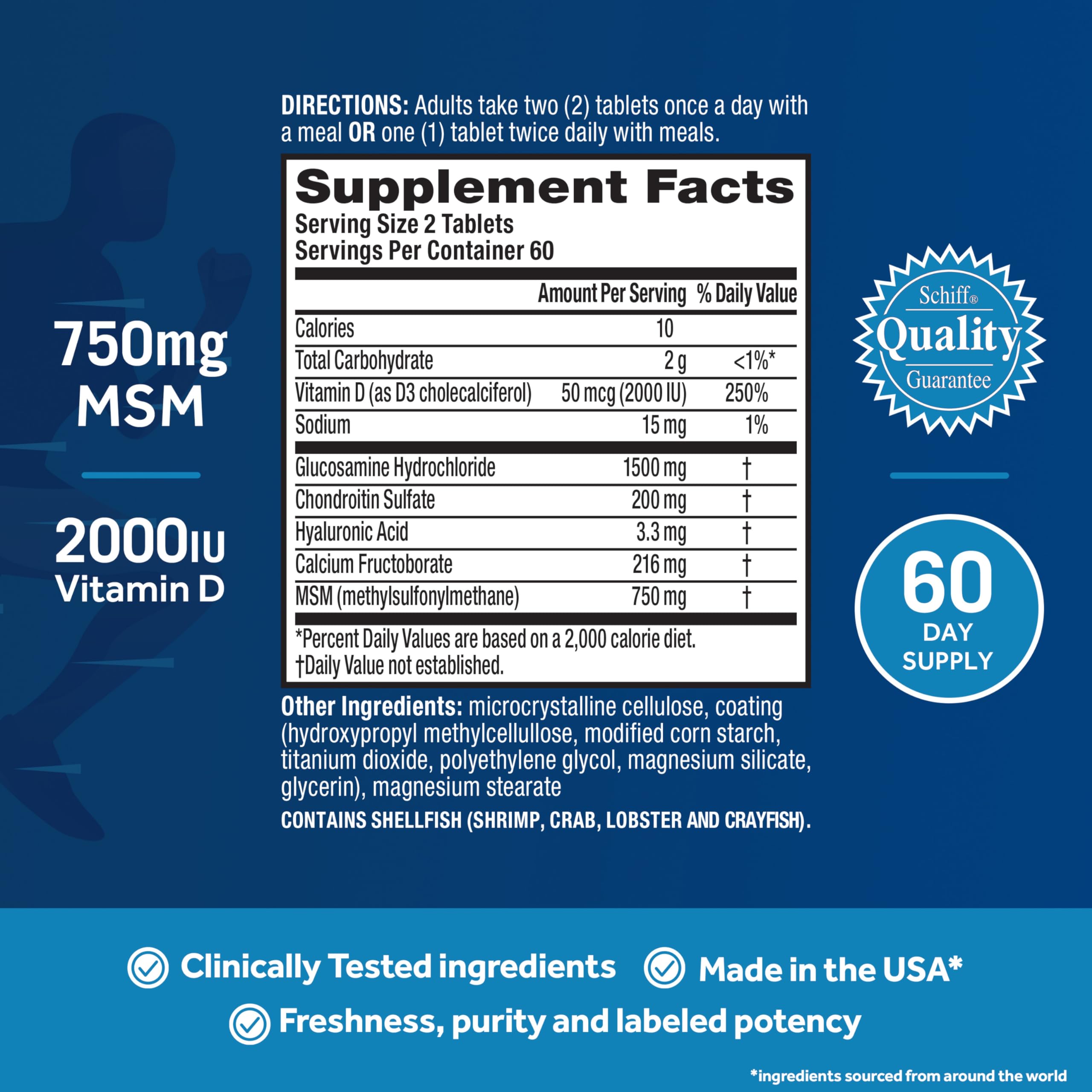 Move Free Advanced glucosamine-chondroitin pill detail showing key ingredients