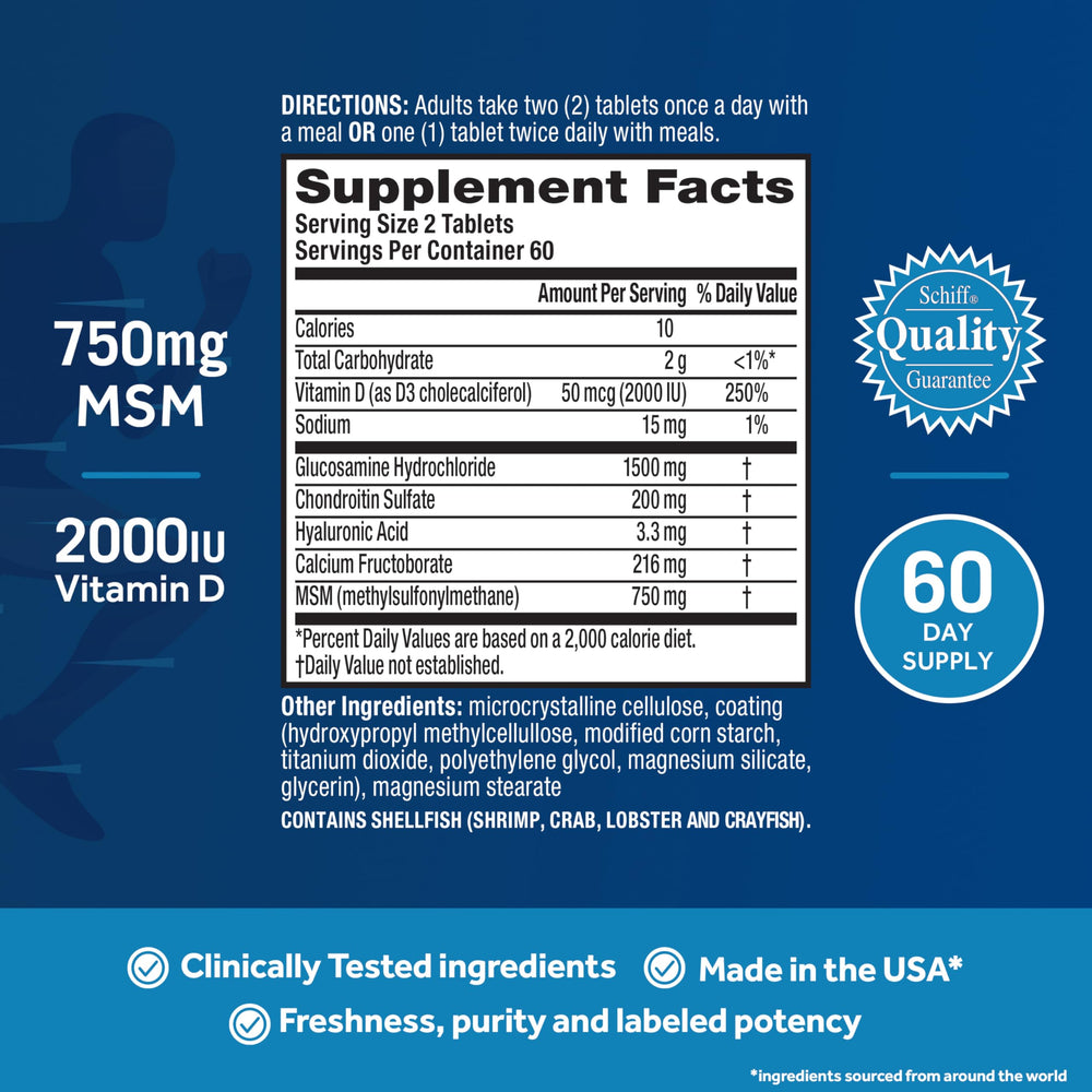 Move Free Advanced glucosamine-chondroitin pill detail showing key ingredients