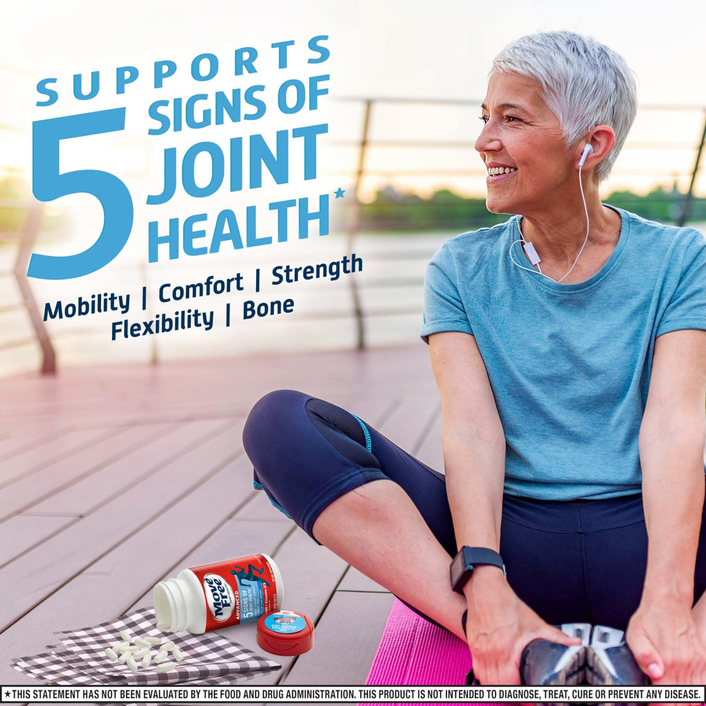 Move Free Advanced MSM tablet close-up noting collagen formation relevance.