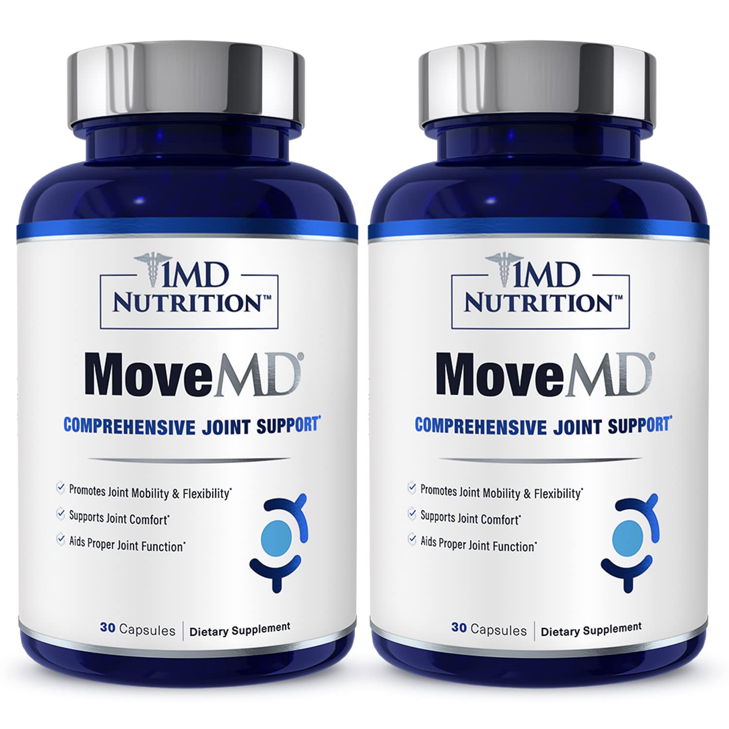 MoveMD Joint Health bottle with capsules for daily mobility support.