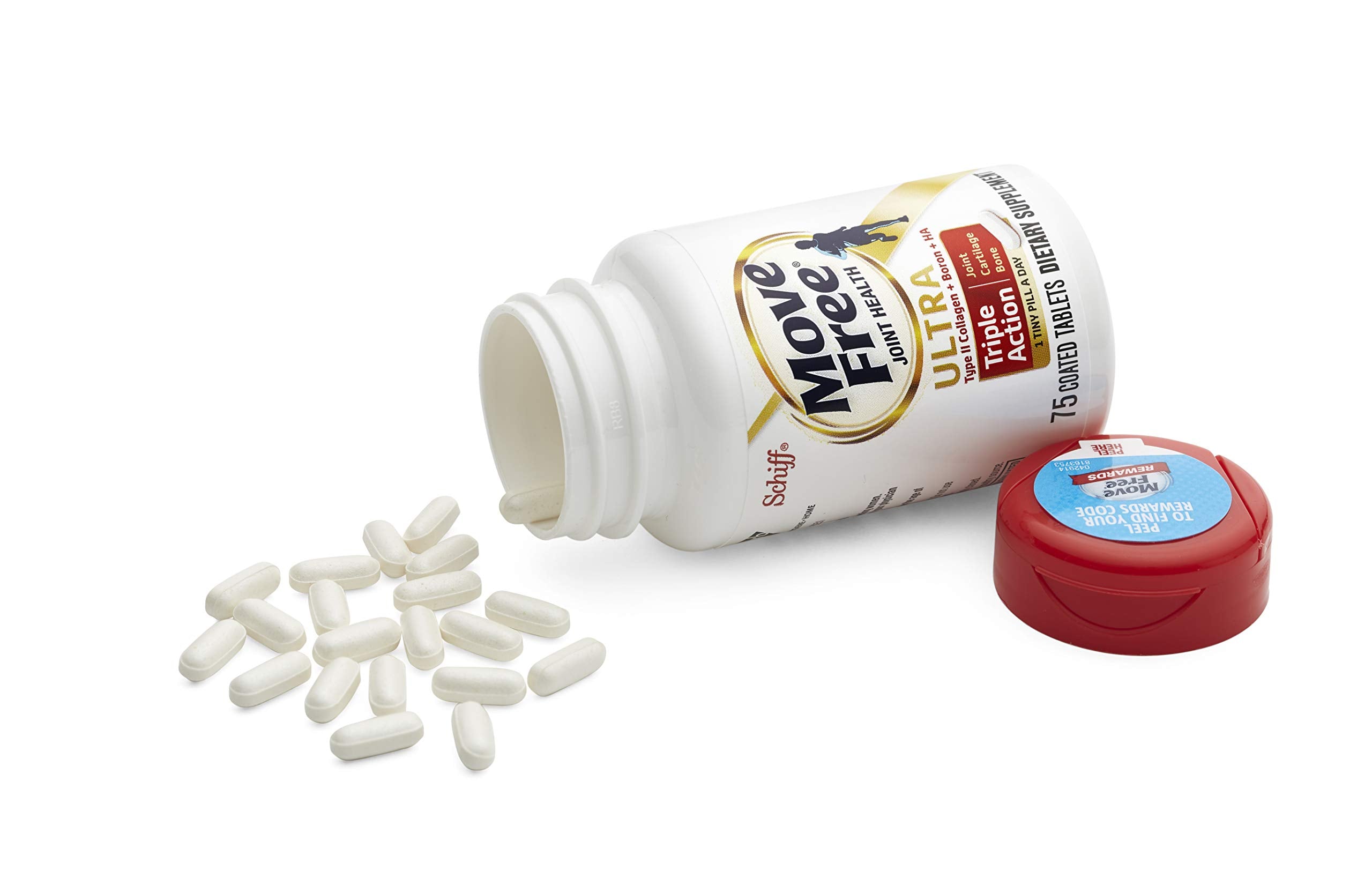 Move Free packaging box beside bottle communicates triple action formula.