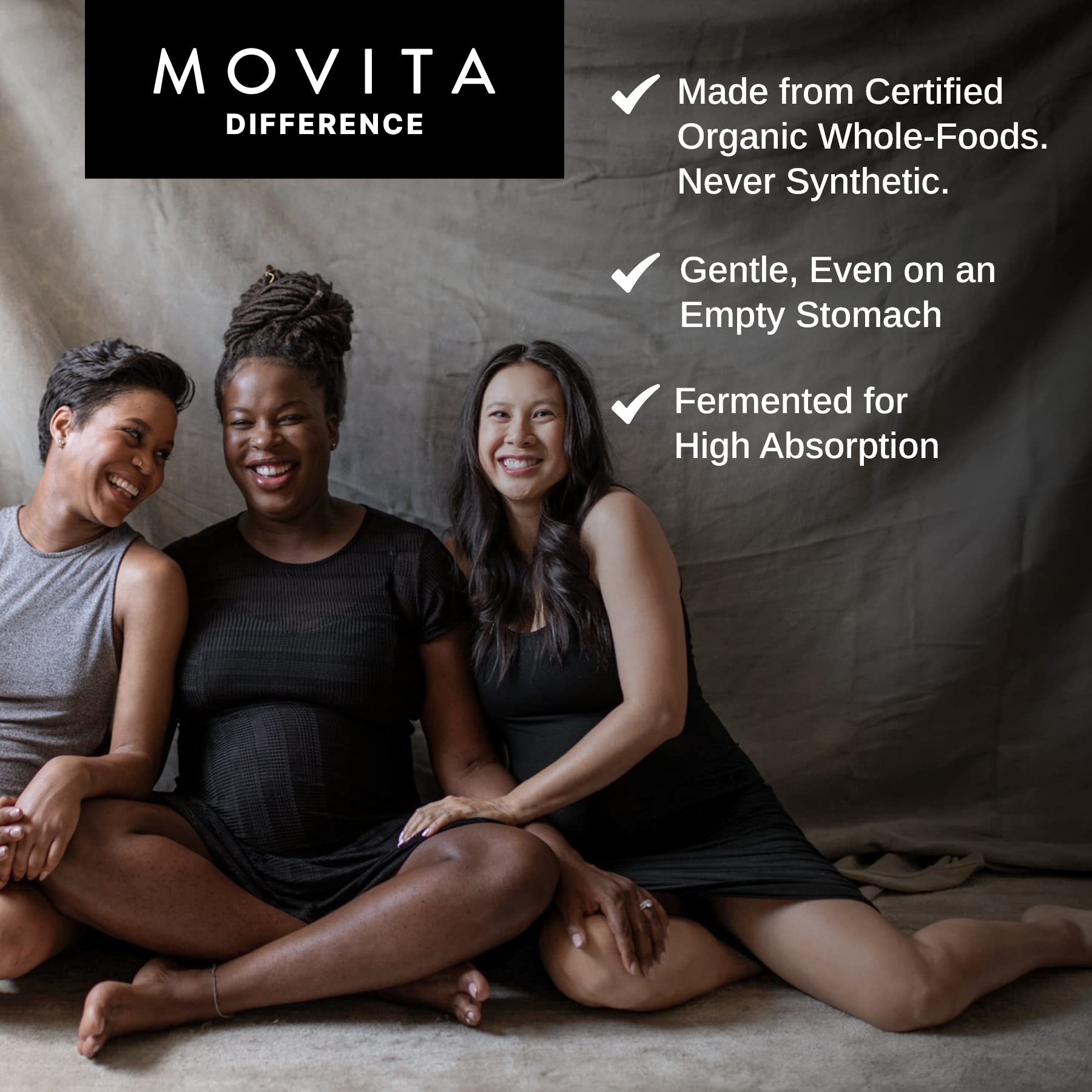 Movita Prenatal Multivitamin fermented ingredients indicate digestion-friendly nutrients.