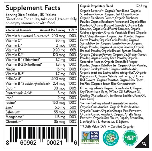 Movita label close-up showing organic fermented formula for vitality support