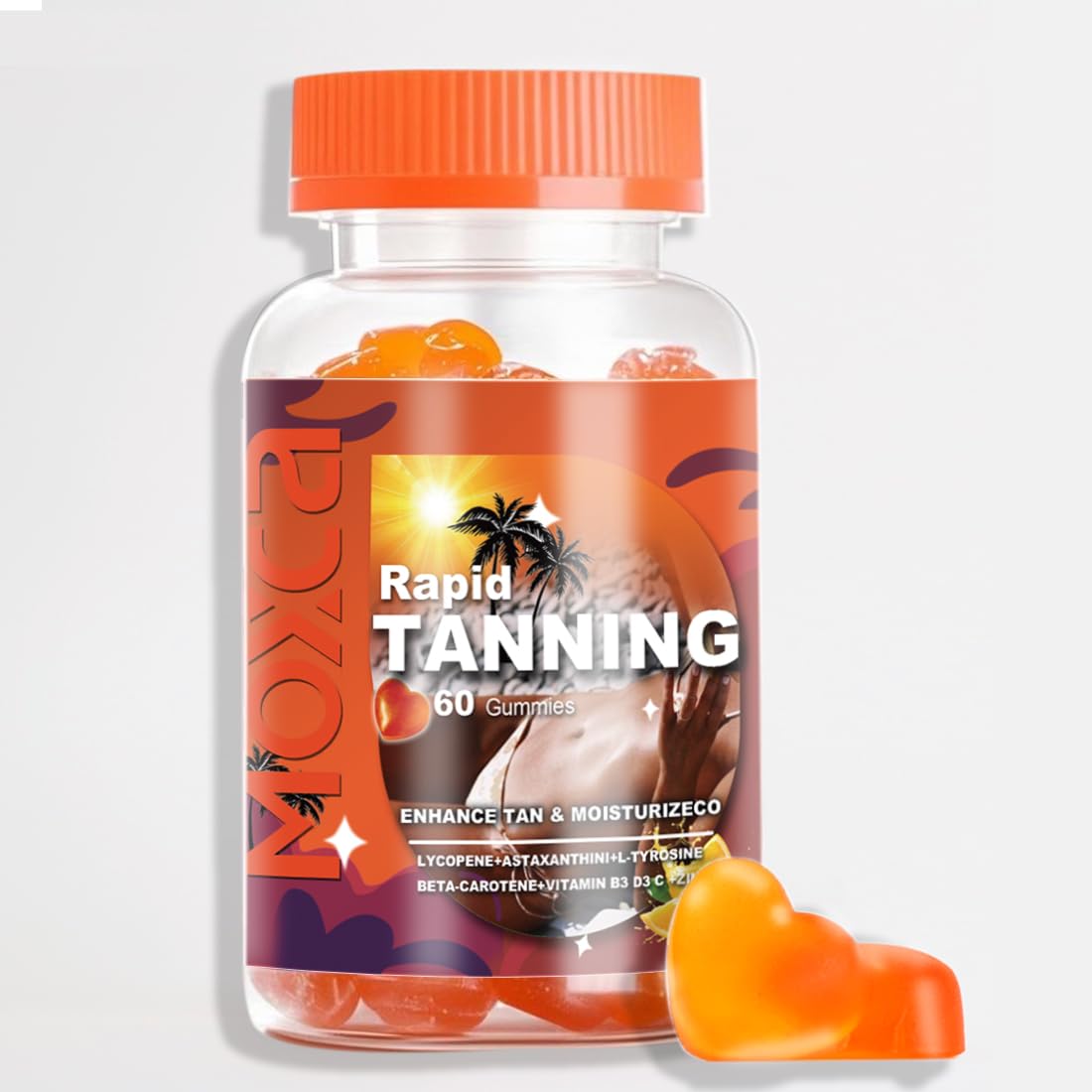 Moxca Vegan Beauty Gummies bottle open demonstrates convenient daily nutrition.