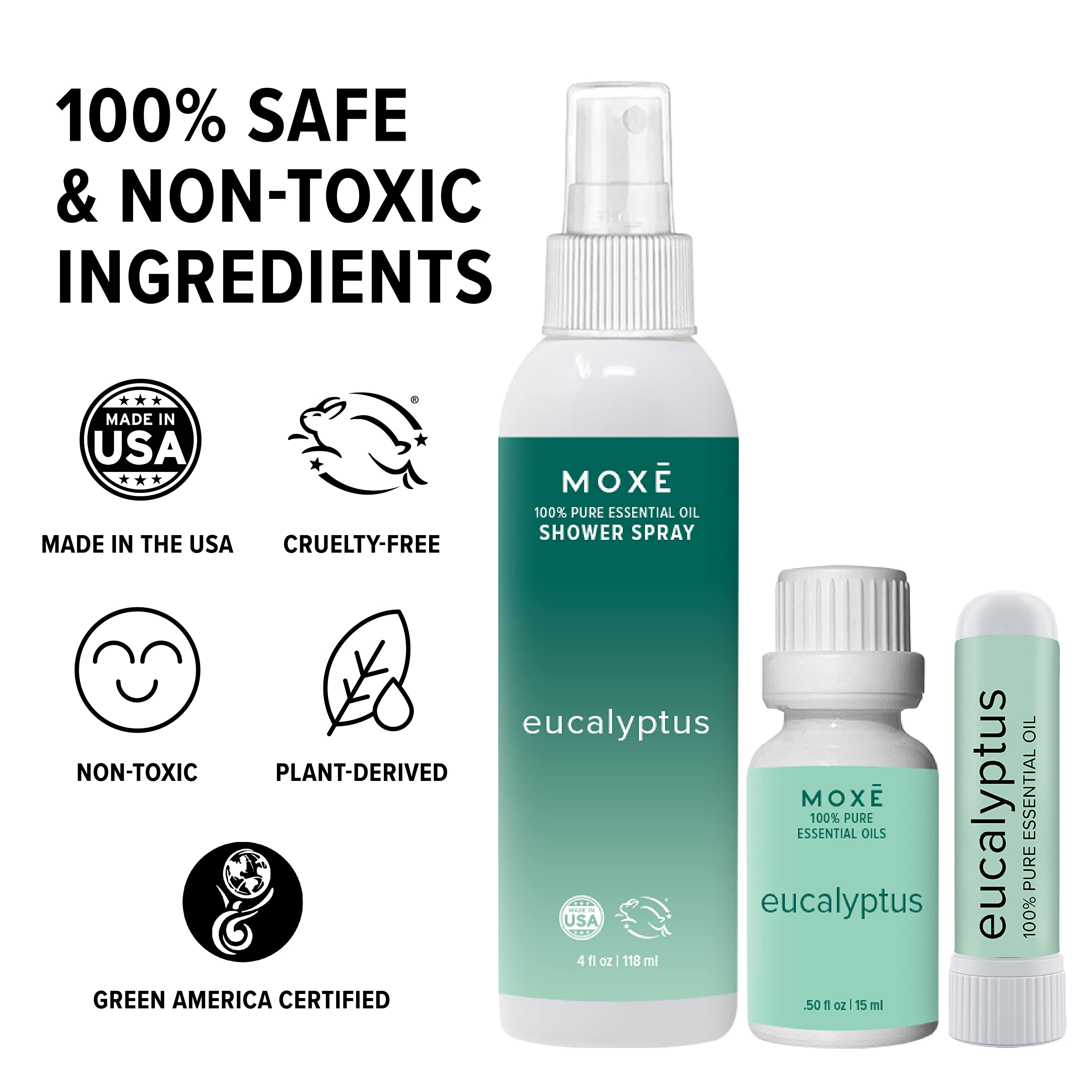 MOXE eucalyptus nasal inhaler close-up for immediate congestion relief use.