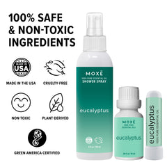 MOXE eucalyptus nasal inhaler close-up for immediate congestion relief use.