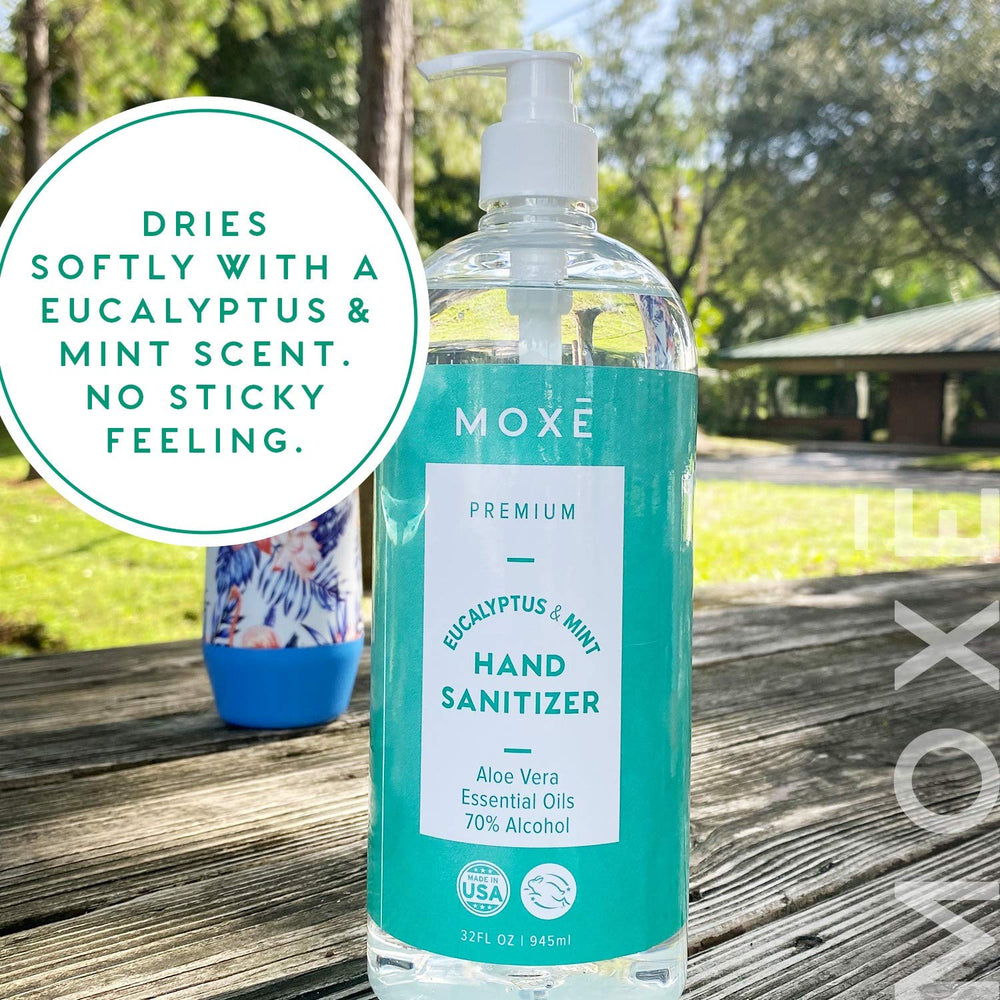 MOXE hand sanitizer on-the-go in a compact pack suitable for bags and desks.