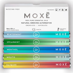 MOXE natural air inhaler five-pack front view showing compact design for discreet aroma refreshment