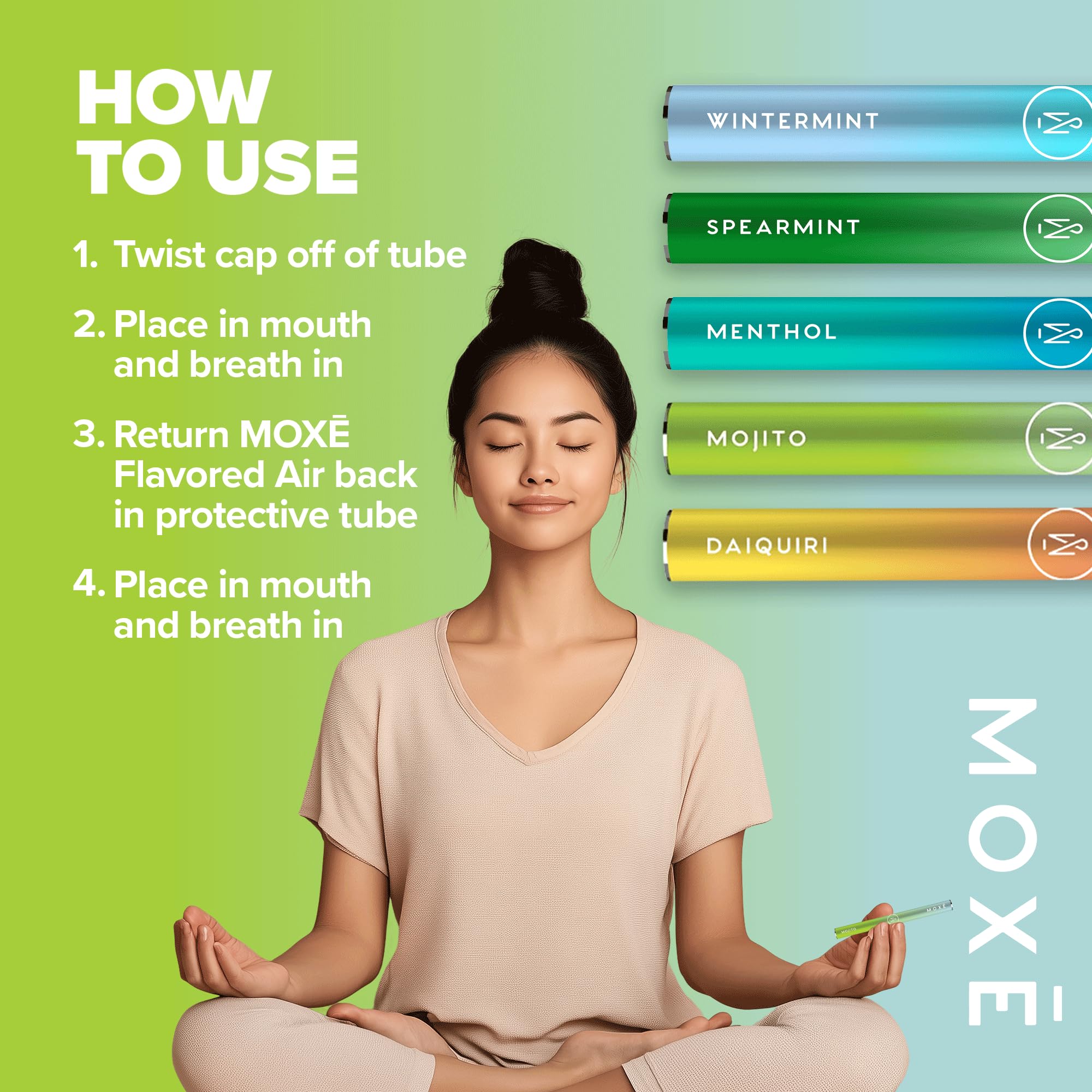 MOXE inhaler in use held in hand demonstrates quick, portable flavor refreshment