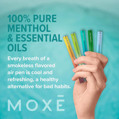 MOXE five-pack packaging closeup highlighting travel-friendly kit and mint aroma