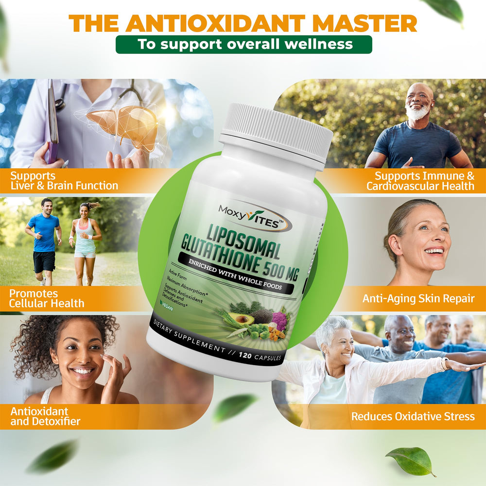 MoxyVites liposomal glutathione bottle with pour for measured servings.