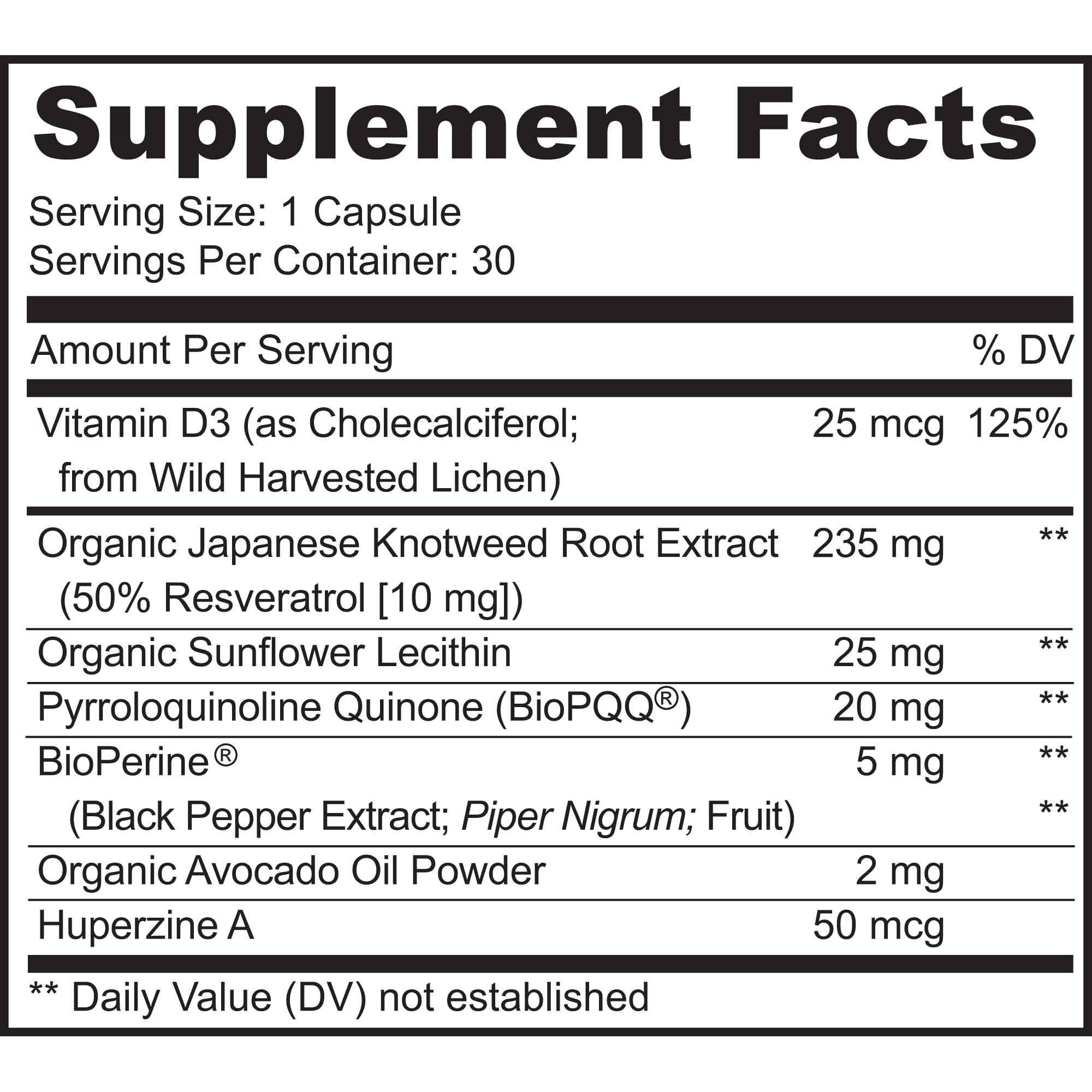 MoxyVites MITORESTORE capsules on bottle side showing vegan, non-GMO ingredients