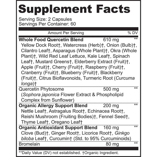 MoxyVites Quercetin with Bromelain bottle back highlighting supplement details.